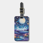 Whimsisches Nachtleben Big Moon Landschaft Gepäckanhänger (Vorderseite vertikal)