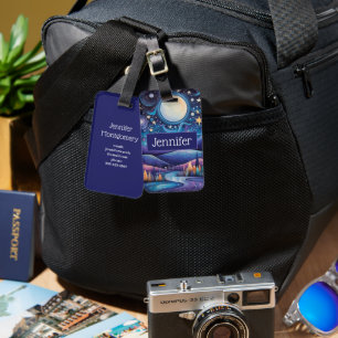 Whimsisches Nachtleben Big Moon Landschaft Gepäckanhänger