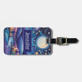 Whimsisches Nachtleben Big Moon Landschaft Gepäckanhänger (Vorderseite horizontal)