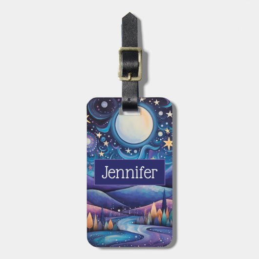 Whimsisches Nachtleben Big Moon Landschaft Gepäckanhänger (Vorderseite vertikal)