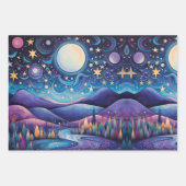 Whimsisches Nachtleben Big Moon Landschaft Geschenkpapier Set (Vorderseite 2)