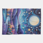 Whimsisches Nachtleben Big Moon Landschaft Geschirrtuch (Horizontal)