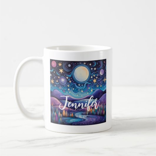 Whimsisches Nachtleben Big Moon Landschaft Kaffeetasse (Links)