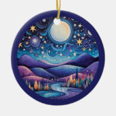 Whimsisches Nachtleben Big Moon Landschaft Keramik Ornament (Vorne)