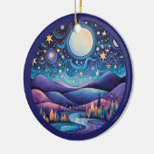 Whimsisches Nachtleben Big Moon Landschaft Keramik Ornament (Links)