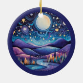 Whimsisches Nachtleben Big Moon Landschaft Keramik Ornament (Hinten)