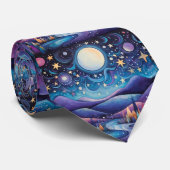 Whimsisches Nachtleben Big Moon Landschaft Krawatte (Gerollt)