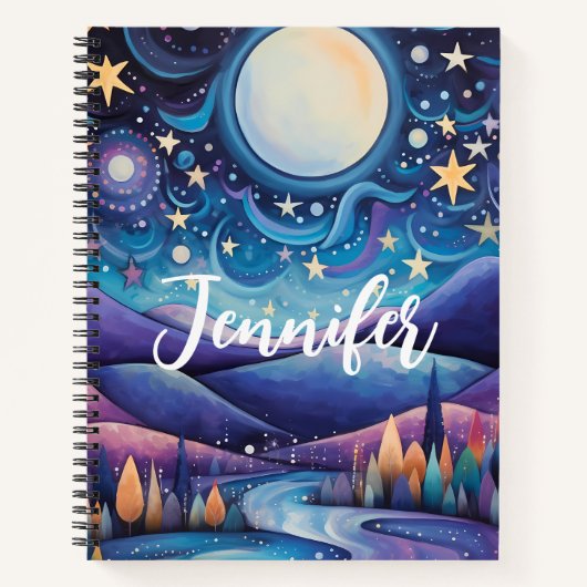 Whimsisches Nachtleben Big Moon Landschaft Notizblock (Vorderseite)