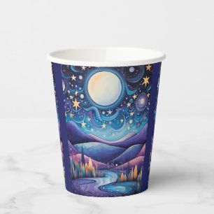 Whimsisches Nachtleben Big Moon Landschaft Pappbecher