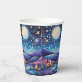 Whimsisches Nachtleben Big Moon Landschaft Pappbecher (Rechts)