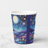 Whimsisches Nachtleben Big Moon Landschaft Pappbecher (Vorderseite)