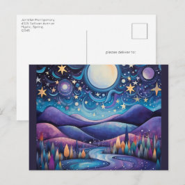 Whimsisches Nachtleben Big Moon Landschaft Postkarte