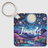 Whimsisches Nachtleben Big Moon Landschaft Schlüsselanhänger (Vorderseite)