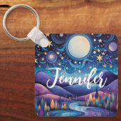 Whimsisches Nachtleben Big Moon Landschaft Schlüsselanhänger (Vorderseite)