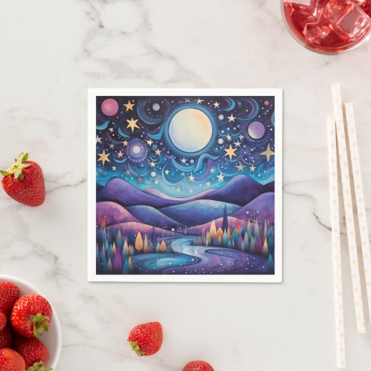 Whimsisches Nachtleben Big Moon Landschaft Serviette (Beispiel)