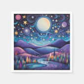 Whimsisches Nachtleben Big Moon Landschaft Serviette (Vorderseite)