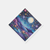 Whimsisches Nachtleben Big Moon Landschaft Serviette (Ecke)