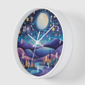 Whimsisches Nachtleben Big Moon Landschaft Uhr (Winkel)
