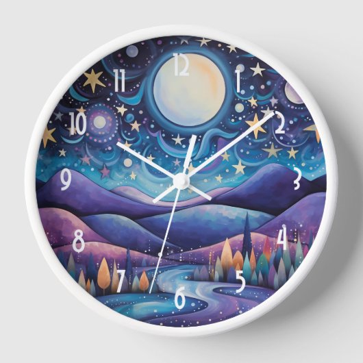 Whimsisches Nachtleben Big Moon Landschaft Uhr (Vorderseite)
