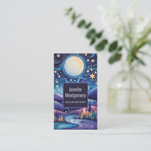 Whimsisches Nachtleben Big Moon Landschaft Visitenkarte (Stehend Vorderseite)