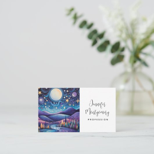 Whimsisches Nachtleben Big Moon Landschaft Visitenkarte (Stehend Vorderseite)
