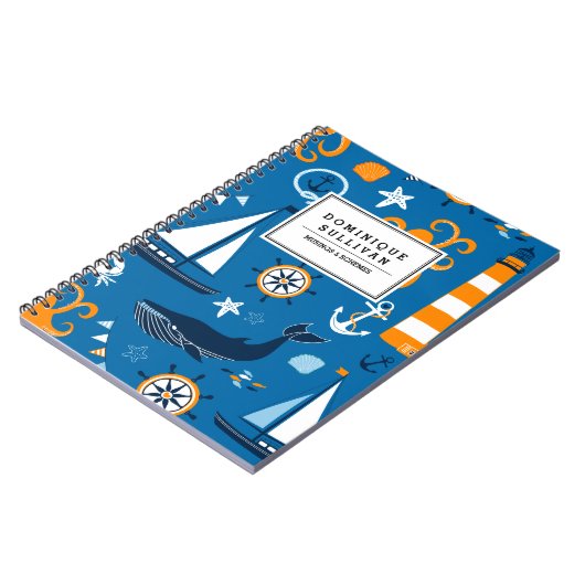 Whimsisches Nautical Scene Muster Personalisiert Notizblock (Linke Seite)