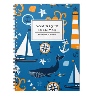 Whimsisches Nautical Scene Muster Personalisiert Notizblock