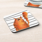 Whimsisches, neugieriges Katzen auf Streifenmuster Getränkeuntersetzer (Linke Seite)