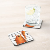 Whimsisches, neugieriges Katzen auf Streifenmuster Getränkeuntersetzer (Rechte Seite)