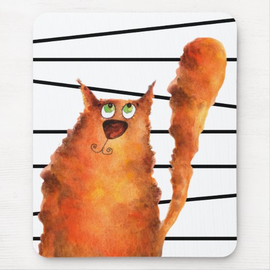 Whimsisches, neugieriges Katzen auf Streifenmuster Mousepad (Vorne)