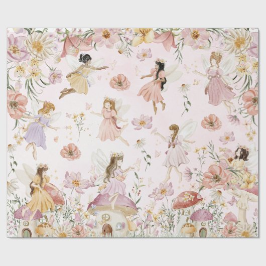 Whimsisches Niedlich Fairies Wildblume Garden Wies Geschenkpapier (Flach)