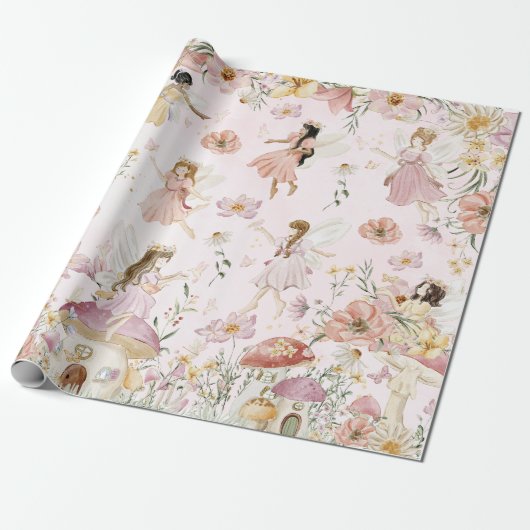 Whimsisches Niedlich Fairies Wildblume Garden Wies Geschenkpapier (Ungerollt)