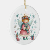 Whimsisches Niedlich Pink und Blauer Weihnachtsgel Keramik Ornament (Rechts)