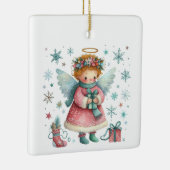 Whimsisches Niedlich Pink und Blauer Weihnachtsgel Keramikornament (Rechts)