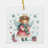 Whimsisches Niedlich Pink und Blauer Weihnachtsgel Keramikornament (Vorderseite)