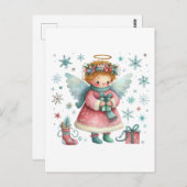 Whimsisches Niedlich Pink und Blauer Weihnachtsgel Postkarte (Vorne/Hinten)