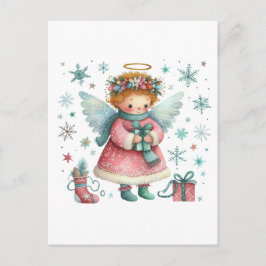 Whimsisches Niedlich Pink und Blauer Weihnachtsgel Postkarte