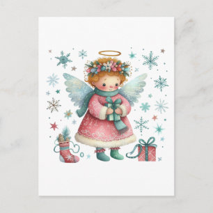 Whimsisches Niedlich Pink und Blauer Weihnachtsgel Postkarte