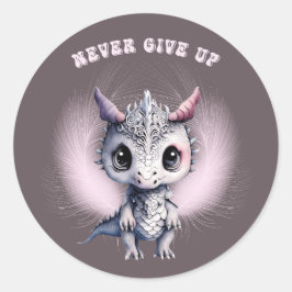 Whimsisches Niedliches Feather Dragon "Never Give  Runder Aufkleber