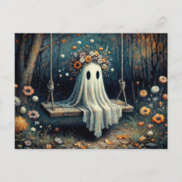 Whimsisches Niedliches Gespenst mit Blumenkronen a Postkarte