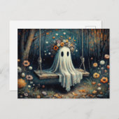 Whimsisches Niedliches Gespenst mit Blumenkronen a Postkarte (Vorne/Hinten)