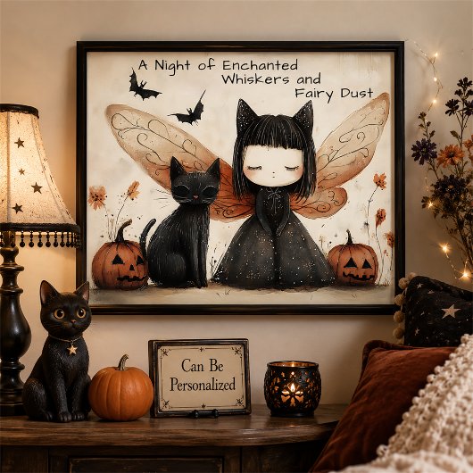 Whimsisches Niedliches Halloween Fairy & Cat Fanta Poster