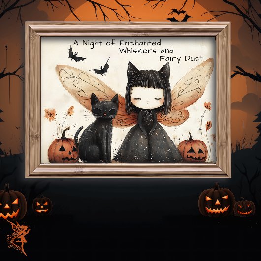 Whimsisches Niedliches Halloween Fairy & Cat Fanta Poster