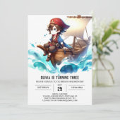 Whimsisches Niedliches Piratengeburt Einladung (Stehend Vorderseite)