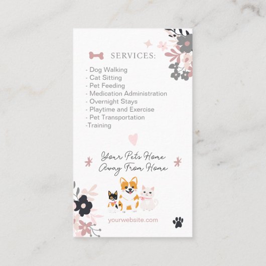 Whimsisches niedliches Rosa Haustier Hundeschwalke Visitenkarte (Rückseite)