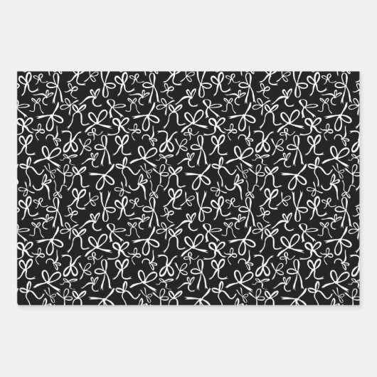 Whimsisches Niedliches Schwarz-weiß Bows Muster Gi Geschenkpapier Set (Vorderseite)
