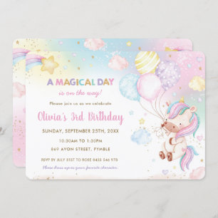 Whimsisches Niedliches Unicorn Balloons Regenbogen Einladung