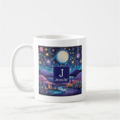 Whimsisches Night Big Moon Landscape Monogramm Kaffeetasse (Links)