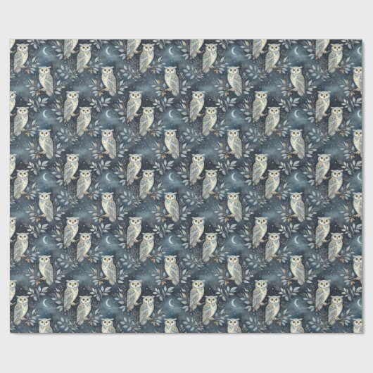 Whimsisches Nighttime Watercolor Owl Muster Geschenkpapier (Flach)