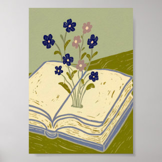 Whimsisches offenes Buch mit Wildblumen-Illustrati Poster